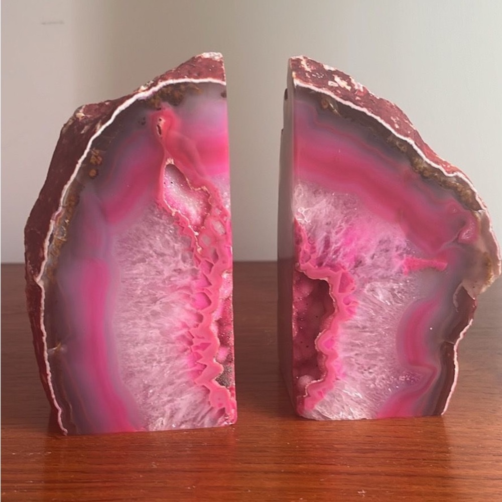 Vintage Brazilian Pink Agate Geode Bookends